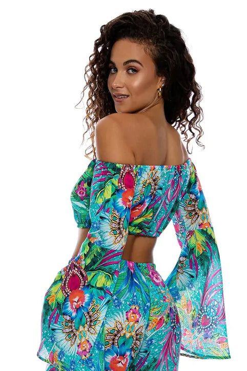 Luli Fama Hidden Gems Laced Up Off The Shoulder Crop Top